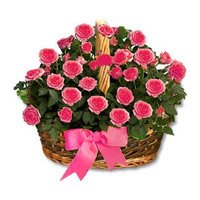Send Valentine's Day Flower to Delhi : 24 Pink Roses Basket to Delhi