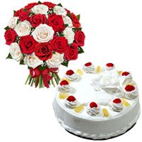 Mix Roses and Pineapple Cakes to Delhi