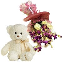 Send Flowers to Delhi Online : Send 6 Purple orchid 6 yellow carnations flowers bunch