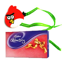 Angry Bird Rakhi and Cadbury Celebration Pack with Roli Tikka