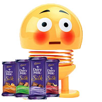 Shaking Head Emoji Spring Dolls Funny Expression Bounce Toy with 4 Dairy Milk Chocolates in Delhi