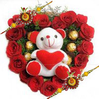 Place Order for 18 Red Roses with 5 Ferrero Rocher Chocolates in Delhi and Teddy Heart to Delhi on Rakhi
