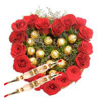 Rakhi Gifts to Delhi with Heart Of 16 Pcs Ferrero Roacher N 18 Red Roses