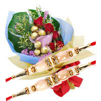 Send 6 Red Roses 10 Pcs Ferrero Rocher Bouquet to Delhi on Rakhi. Send Rakhi Gifts to Delhi