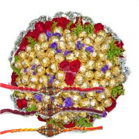 Online Delivery of Gifts in Delhi contain 20 Red Roses 80 Pcs Ferrero Rocher Bouquet on Rakhi