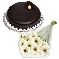 Cakes to Delhi - White Gerbera Chocolate Truffle Cake