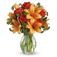Same Day Flower Delivery in Delhi : Orange Lily Red Roses